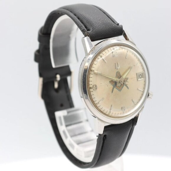 Vintage 34mm 1971 Accutron Masonic Dial Men's Tuning Fork Wristwatch 218 Steel - Picture 2 of 5